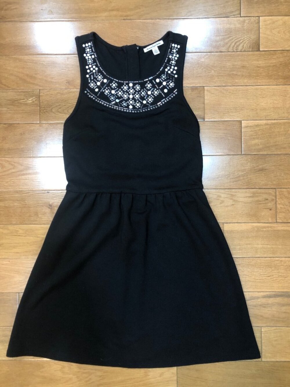 American Eagle Outfitters Embellished Black Racerback Fit & Flare Dress Size 0